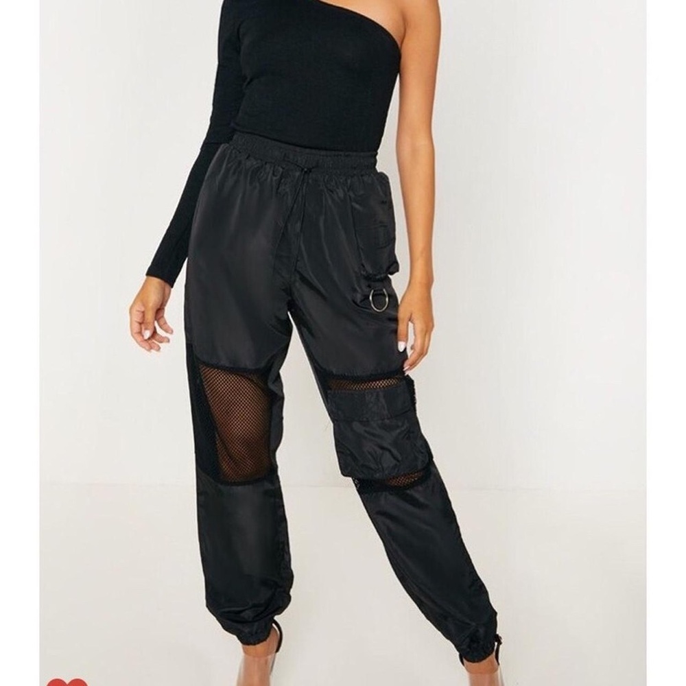 SHEIN Black Track Pants with Mesh Inserts